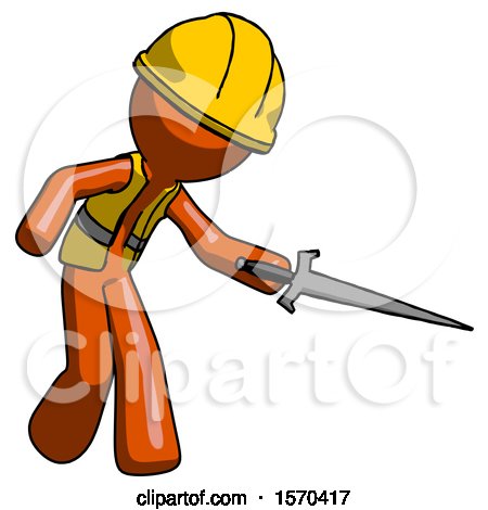 Orange Construction Worker Contractor Man Sword Pose Stabbing or Jabbing by Leo Blanchette
