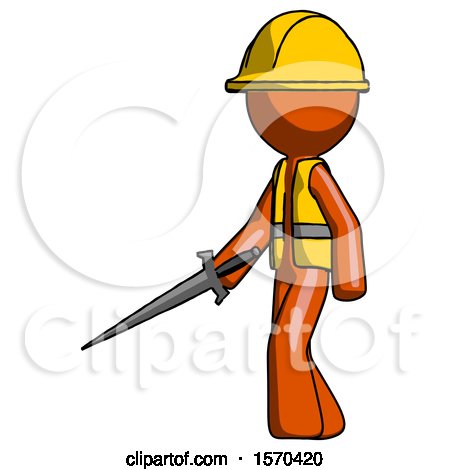 Orange Construction Worker Contractor Man with Sword Walking Confidently by Leo Blanchette