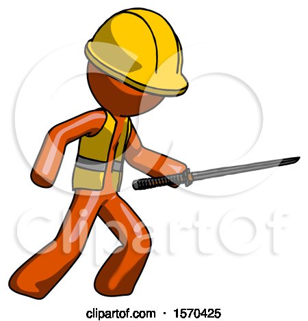 Orange Construction Worker Contractor Man Stabbing with Ninja Sword Katana by Leo Blanchette
