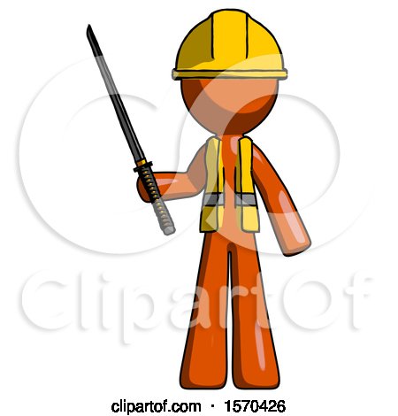 Orange Construction Worker Contractor Man Standing up with Ninja Sword Katana by Leo Blanchette