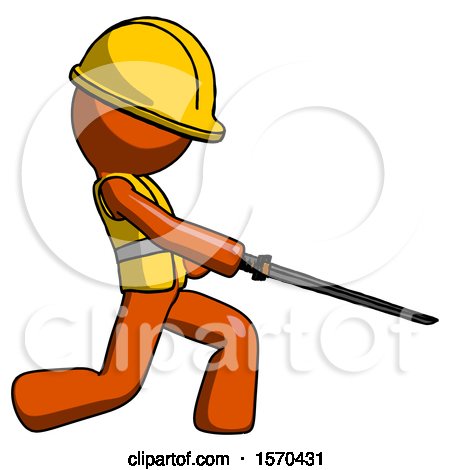 Orange Construction Worker Contractor Man with Ninja Sword Katana Slicing or Striking Something by Leo Blanchette