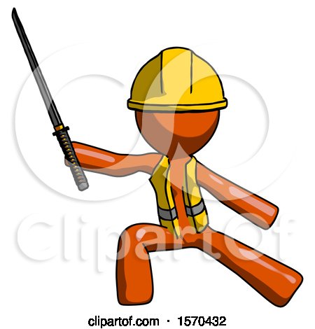 Orange Construction Worker Contractor Man with Ninja Sword Katana in Defense Pose by Leo Blanchette