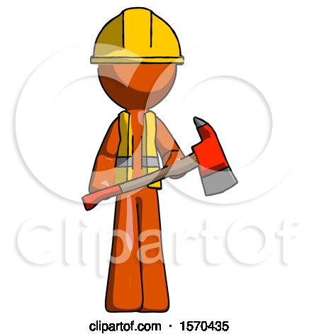 Orange Construction Worker Contractor Man Holding Red Fire Fighter's Ax by Leo Blanchette