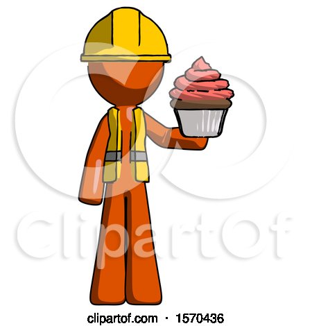 Orange Construction Worker Contractor Man Presenting Pink Cupcake to Viewer by Leo Blanchette