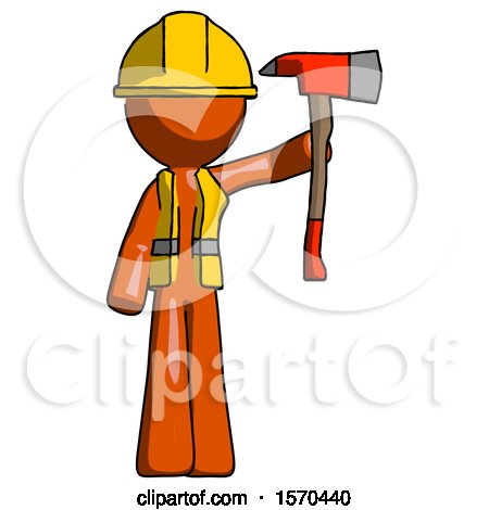 Orange Construction Worker Contractor Man Holding up Red Firefighter's Ax by Leo Blanchette