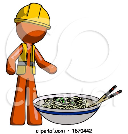 Orange Construction Worker Contractor Man and Noodle Bowl, Giant Soup Restaraunt Concept by Leo Blanchette