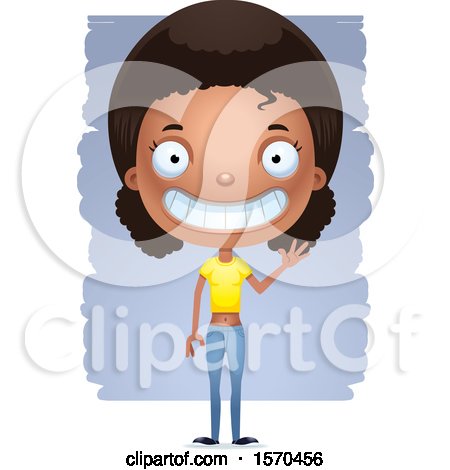 Clipart of a Friendly Waving Black Teen Girl - Royalty Free Vector Illustration by Cory Thoman