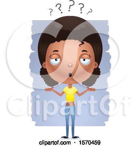 Clipart of a Careless Shrugging Black Teen Girl - Royalty Free Vector Illustration by Cory Thoman