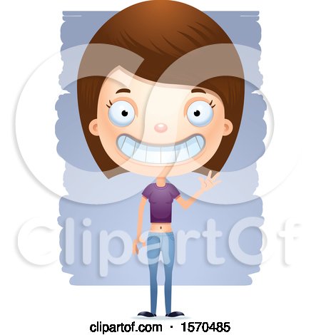 Clipart of a Friendly Waving White Teen Girl - Royalty Free Vector Illustration by Cory Thoman