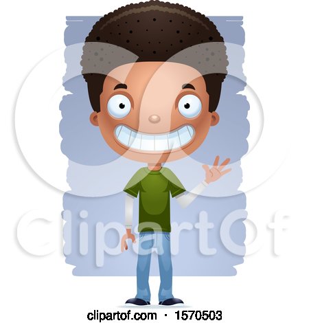 Clipart of a Friendly Waving Black Teen Boy - Royalty Free Vector Illustration by Cory Thoman