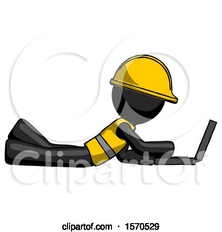 Black Construction Worker Contractor Man Using Laptop Computer While Lying on Floor Side View by Leo Blanchette