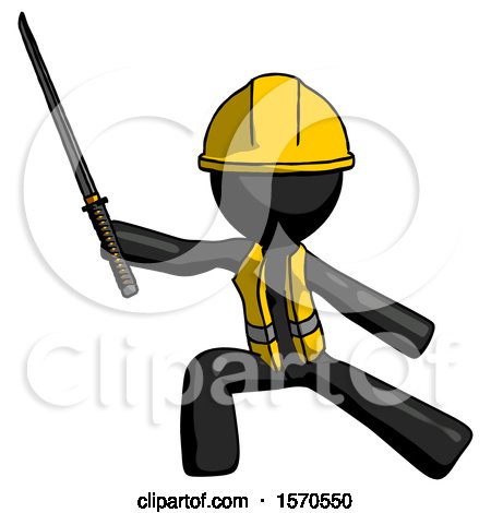 Black Construction Worker Contractor Man with Ninja Sword Katana in Defense Pose by Leo Blanchette