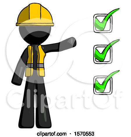 Black Construction Worker Contractor Man Standing by List of Checkmarks by Leo Blanchette