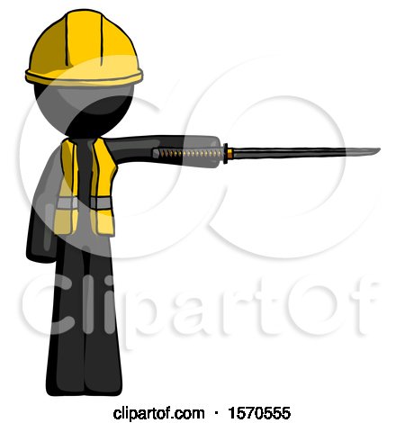 Black Construction Worker Contractor Man Standing with Ninja Sword Katana Pointing Right by Leo Blanchette