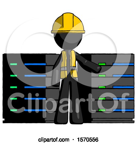 Black Construction Worker Contractor Man with Server Racks, in Front of Two Networked Systems by Leo Blanchette