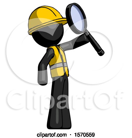 Black Construction Worker Contractor Man Inspecting with Large Magnifying Glass Facing up by Leo Blanchette