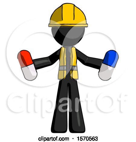 Black Construction Worker Contractor Man Holding a Red Pill and Blue Pill by Leo Blanchette