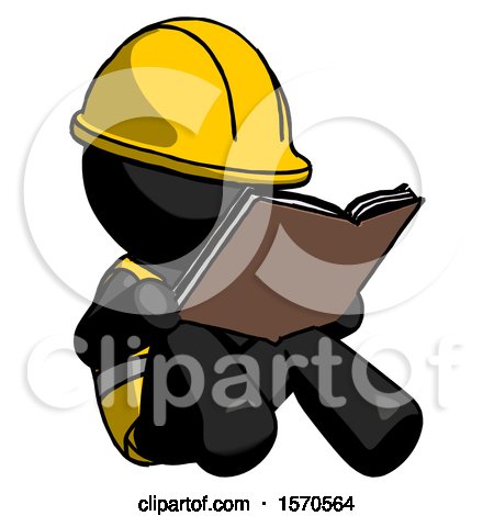 Black Construction Worker Contractor Man Reading Book While Sitting down by Leo Blanchette