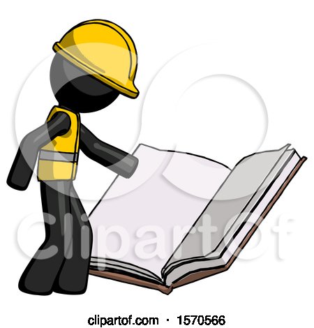 Black Construction Worker Contractor Man Reading Big Book While Standing Beside It by Leo Blanchette