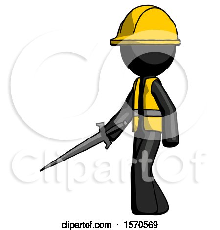 Black Construction Worker Contractor Man with Sword Walking Confidently by Leo Blanchette