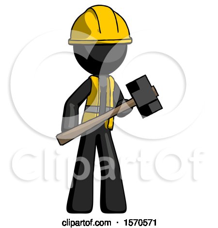 Black Construction Worker Contractor Man with Sledgehammer Standing Ready to Work or Defend by Leo Blanchette