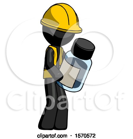 Black Construction Worker Contractor Man Holding Glass Medicine Bottle by Leo Blanchette