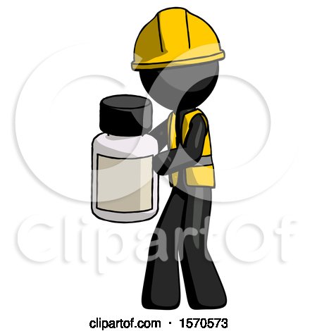 Black Construction Worker Contractor Man Holding White Medicine Bottle by Leo Blanchette