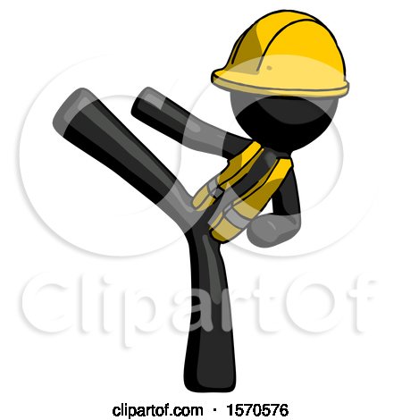 Black Construction Worker Contractor Man Ninja Kick Left by Leo Blanchette