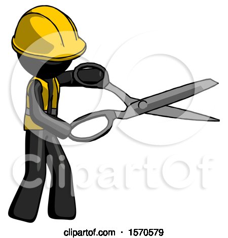 Black Construction Worker Contractor Man Holding Giant Scissors Cutting out Something by Leo Blanchette
