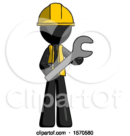 Black Construction Worker Contractor Man Holding Large Wrench with Both Hands by Leo Blanchette