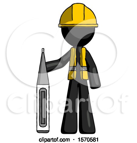 Black Construction Worker Contractor Man Standing with Large Thermometer by Leo Blanchette