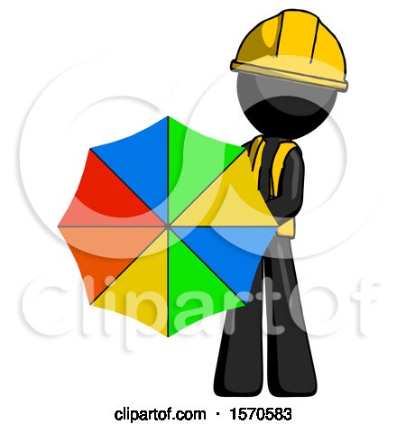 Black Construction Worker Contractor Man Holding Rainbow Umbrella out to Viewer by Leo Blanchette