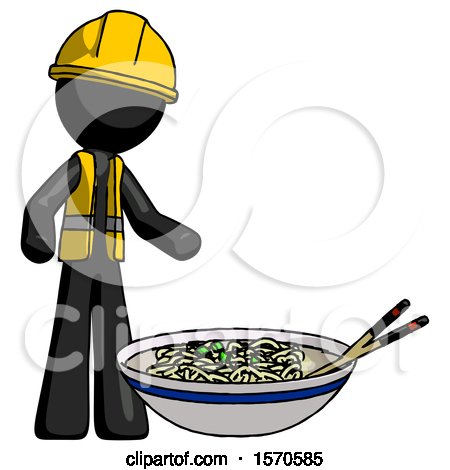 Black Construction Worker Contractor Man and Noodle Bowl, Giant Soup Restaraunt Concept by Leo Blanchette