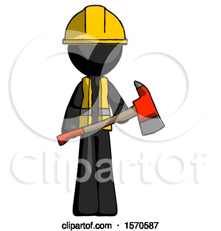 Black Construction Worker Contractor Man Holding Red Fire Fighter's Ax by Leo Blanchette