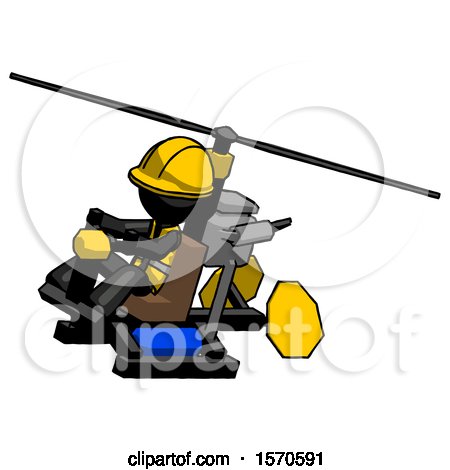 Black Construction Worker Contractor Man Flying in Gyrocopter Front Side Angle Top View by Leo Blanchette