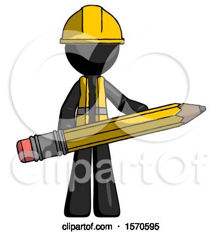 Black Construction Worker Contractor Man Writer or Blogger Holding Large Pencil by Leo Blanchette