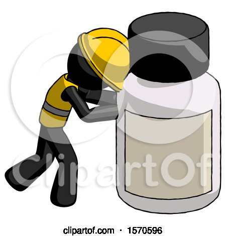 Black Construction Worker Contractor Man Pushing Large Medicine Bottle by Leo Blanchette