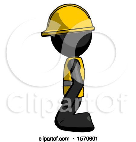 Black Construction Worker Contractor Man Kneeling Left by Leo Blanchette