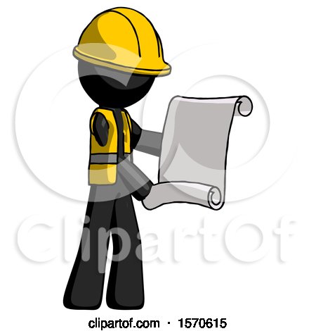 Black Construction Worker Contractor Man Holding Blueprints or Scroll by Leo Blanchette