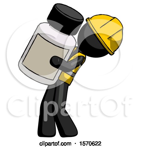 Black Construction Worker Contractor Man Holding Large White Medicine Bottle by Leo Blanchette
