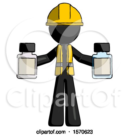 Black Construction Worker Contractor Man Holding Two Medicine Bottles by Leo Blanchette