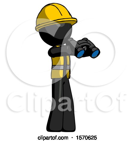 Black Construction Worker Contractor Man Holding Binoculars Ready to Look Right by Leo Blanchette