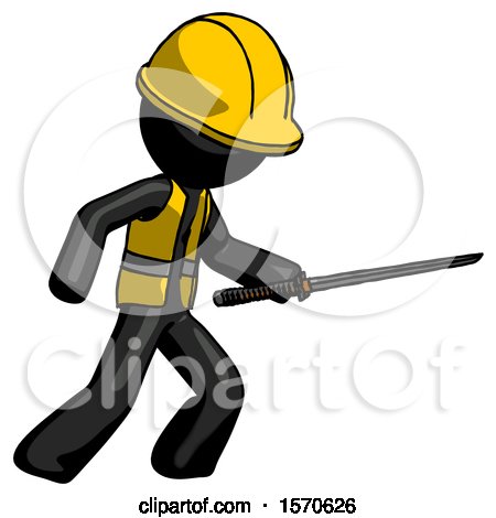 Black Construction Worker Contractor Man Stabbing with Ninja Sword Katana by Leo Blanchette