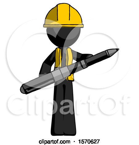 Black Construction Worker Contractor Man Posing Confidently with Giant Pen by Leo Blanchette