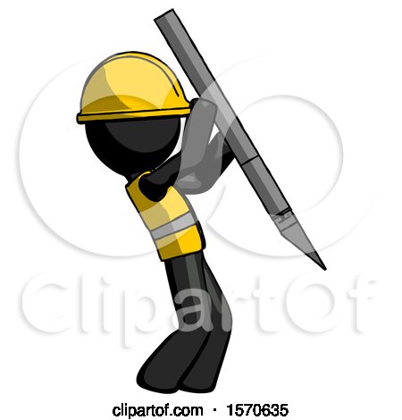 Black Construction Worker Contractor Man Stabbing or Cutting with Scalpel by Leo Blanchette
