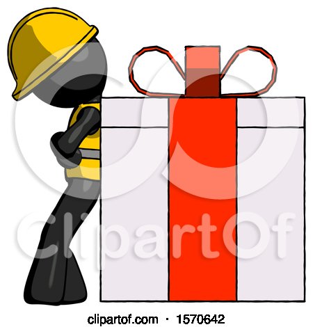 Black Construction Worker Contractor Man Gift Concept - Leaning Against Large Present by Leo Blanchette