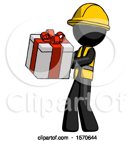 Black Construction Worker Contractor Man Presenting a Present with Large Red Bow on It by Leo Blanchette