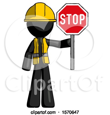 Black Construction Worker Contractor Man Holding Stop Sign by Leo Blanchette