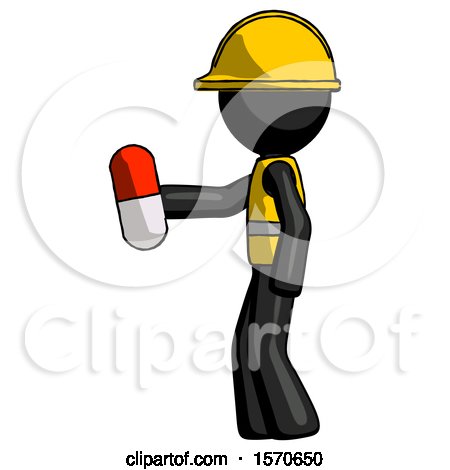 Black Construction Worker Contractor Man Holding Red Pill Walking to Left by Leo Blanchette