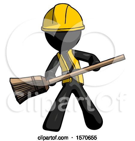 Black Construction Worker Contractor Man Broom Fighter Defense Pose by Leo Blanchette